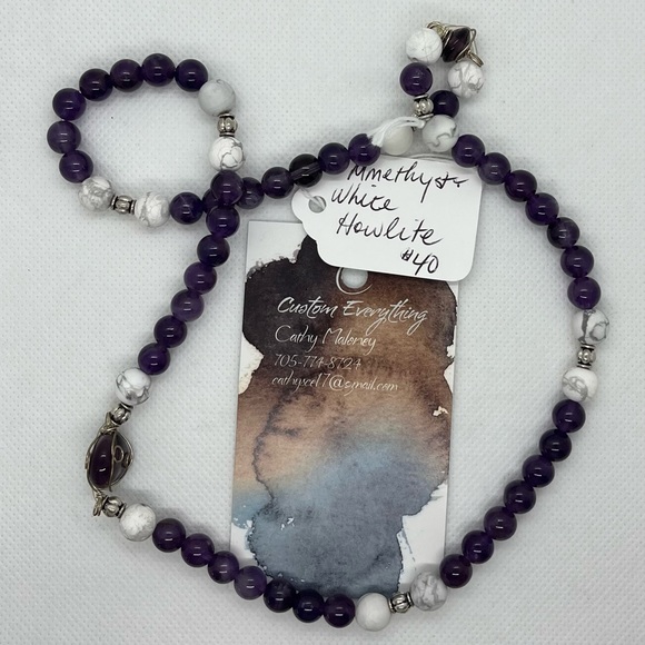 Amethyst and Howlite Half Mala - Picture 3 of 3